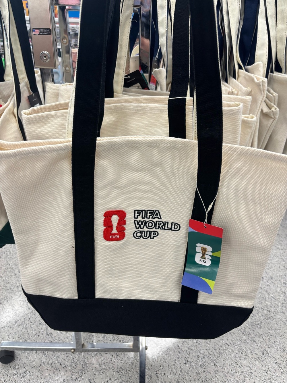 World Cup Canvas Tote Bag - Cream & Black